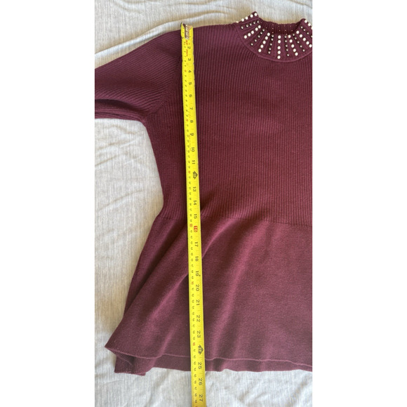 Belldini Womens Pearl Ribbed Knit Sweater Size XL Maroon Peplum Hem Holiday Part - Picture 11 of 11